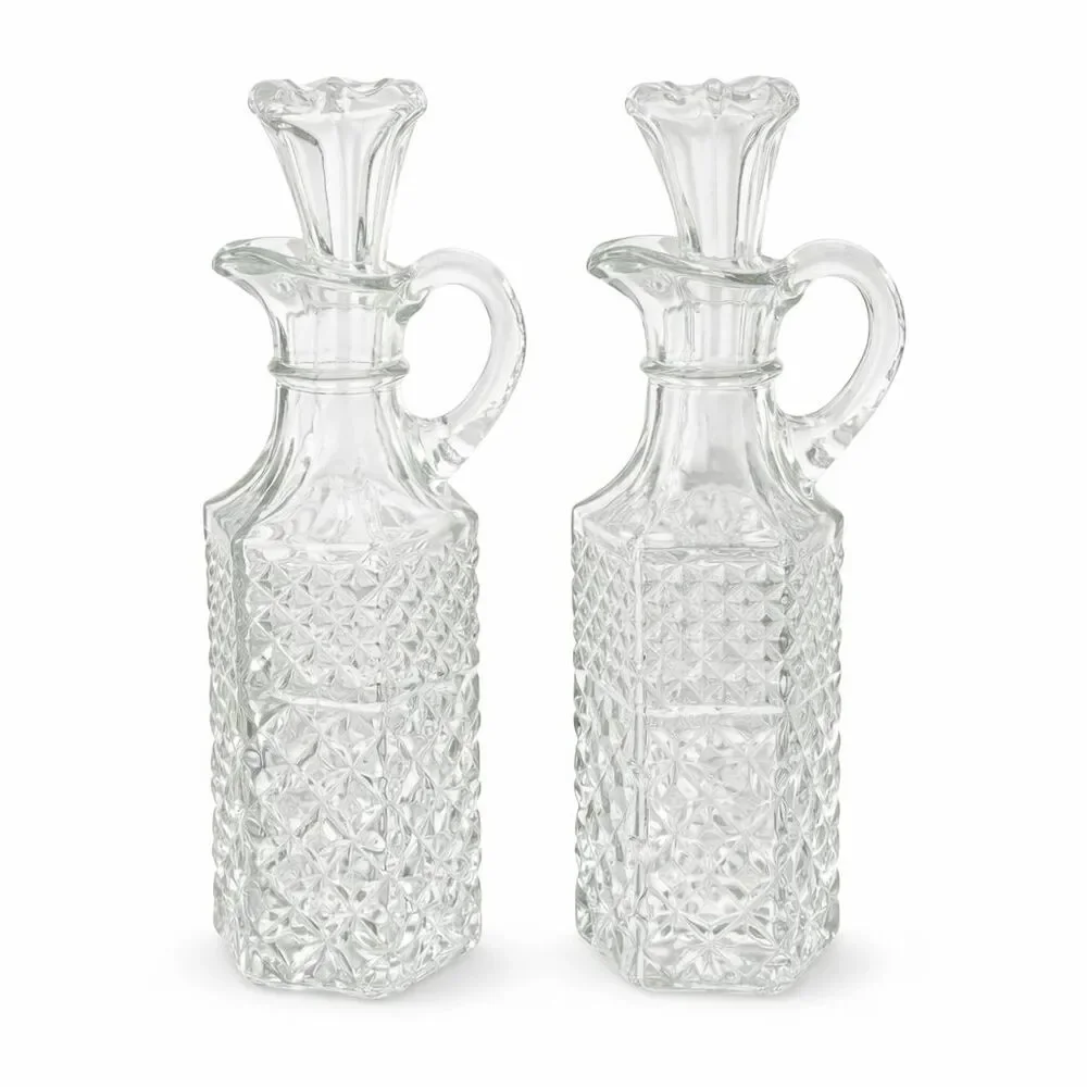 Two VTG Anchor Hocking Wexford Oil Vinegar Glass Decanter Bottle Cruet 1970s